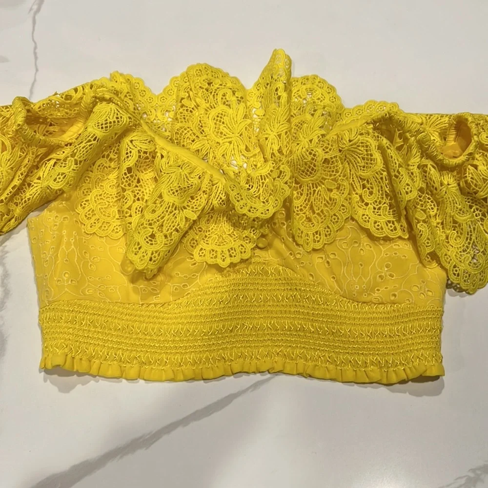 Alice + Olivia Bleeker Ruffled Lace Crop Top - Picture 5 of 9